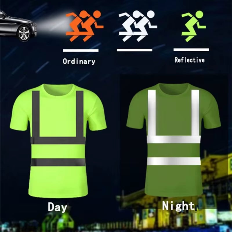 Reflective T-Shirt Outdoor Fluorescent High Visibility Safety Work Shirt Breathablet Shirt Vest Quick Dry Sports Night Walking