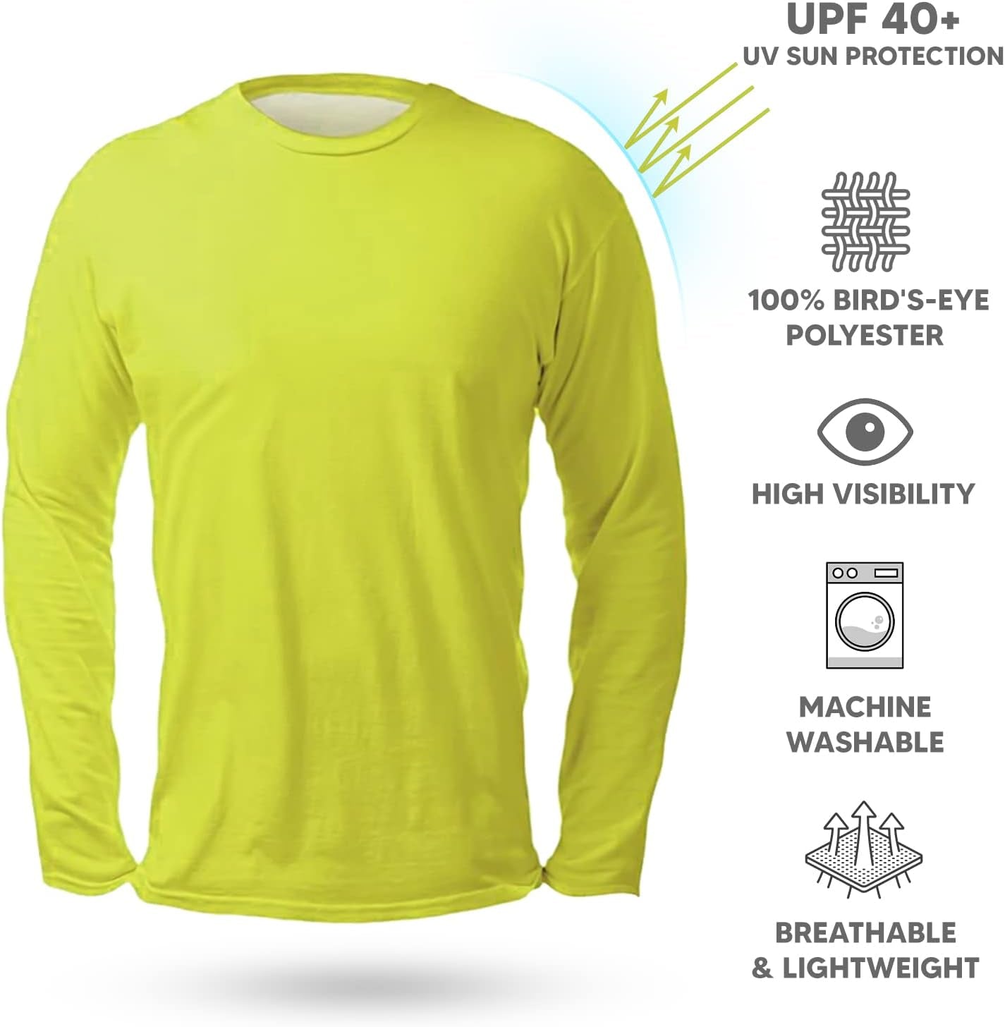 High Visibility Shirts for Men 100% Polyester UPF40+ Long Sleeve Safety Construction Work Shirts