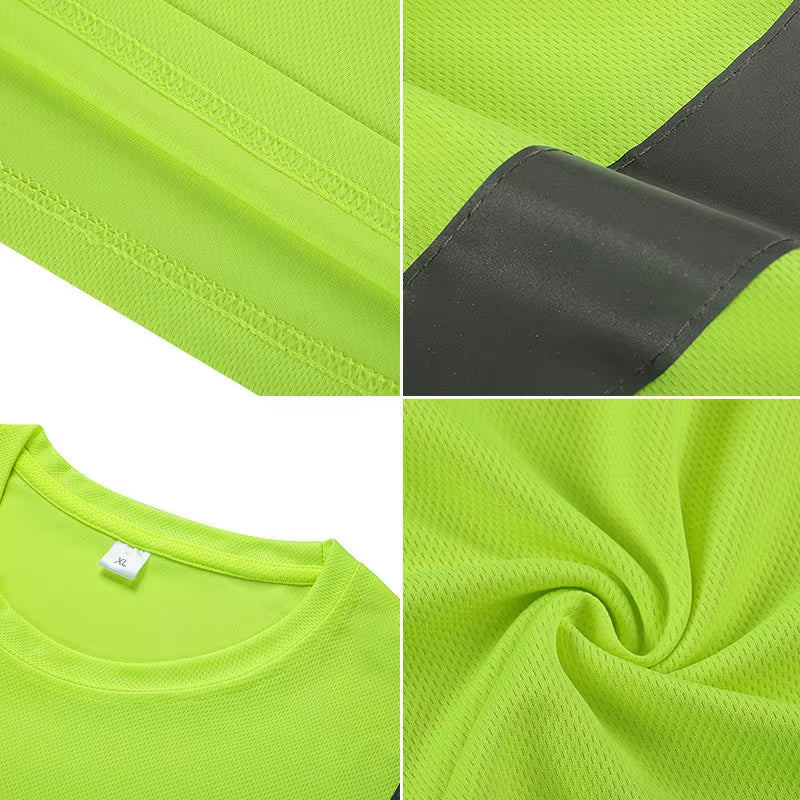 Reflective T-Shirt Outdoor Fluorescent High Visibility Safety Work Shirt Breathablet Shirt Vest Quick Dry Sports Night Walking
