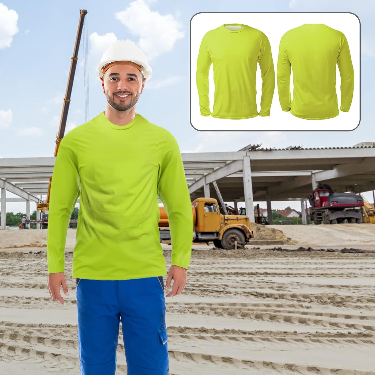 High Visibility Shirts for Men 100% Polyester UPF40+ Long Sleeve Safety Construction Work Shirts
