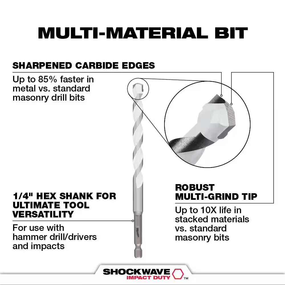 SHOCKWAVE Carbide Multi-Material Drill Bits Set (10-Pack)