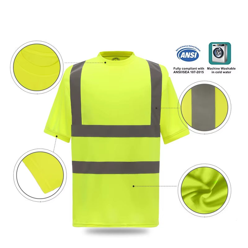 Reflective T-Shirt Outdoor Fluorescent High Visibility Safety Work Shirt Breathablet Shirt Vest Quick Dry Sports Night Walking